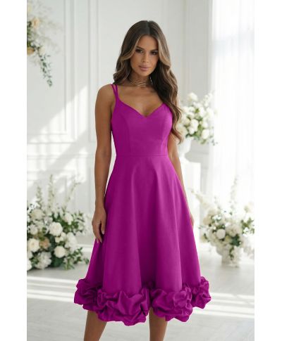 Abito midi elegante fucsia intenso con balza floreale 3D – Tessa