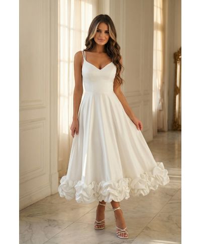 Vestito da cerimonia bianco midi con gonna ampia – Tessa