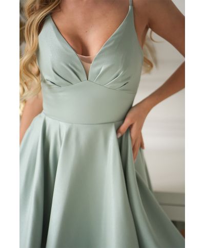 Vestito mini menta glitter con gonna svasata – Sofia