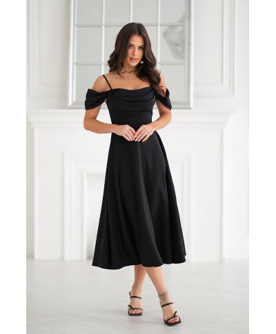 Abito midi elegante in Raso - Scollo Morbido - Manichette cadenti