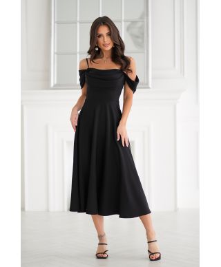 Abito midi elegante in Raso - Scollo Morbido - Manichette cadenti