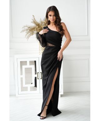 Vestito lungo monospalla, nero - Mimi