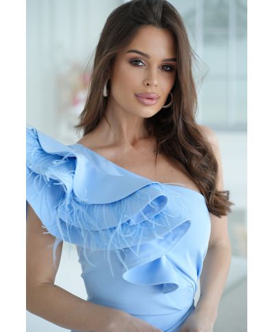 Vestito corto, tubino - Azzurro chiaro - Mono spalla