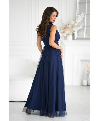 Abito elegante lungo - Spacco sulla gamba - Colore blu navy