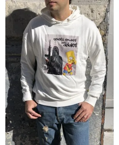 Felpa con cappuccio, bianca con stampa vintage