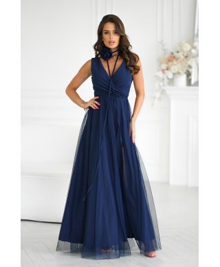 Abito elegante lungo - Spacco sulla gamba - Colore blu navy