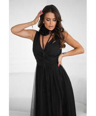 Abito elegante lungo - Spacco sulla gamba - Colore nero