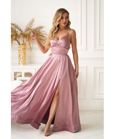 Vestito Lungo da Sera Rosa in Satin Lucente – Eleganza da Favola - Ravenna