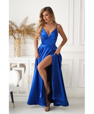 Abito Satinato Blu Fiordaliso con Allacciatura Gorset – Ravenna