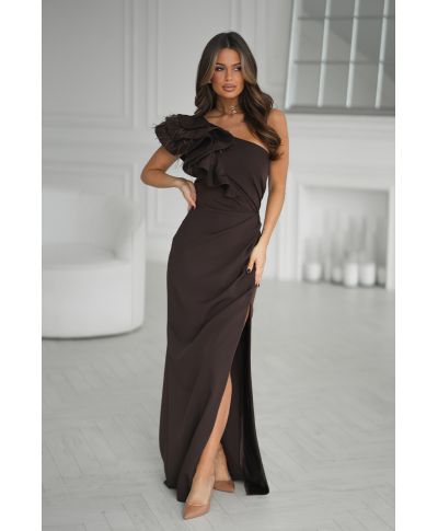 Abito monospalla elegante, cacao - Fiora