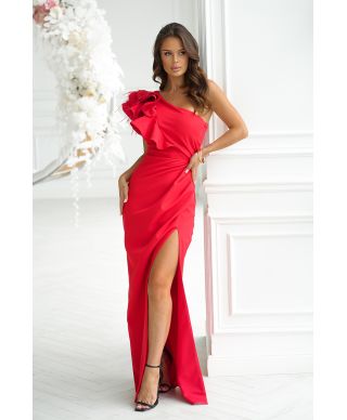 Abito rosso a sirena con piume - Fiora