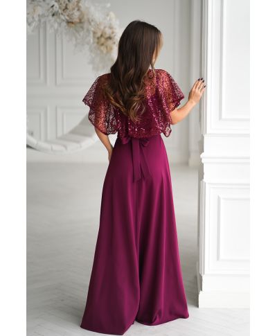 Abito lungo elegante bordeaux - ELEONORA