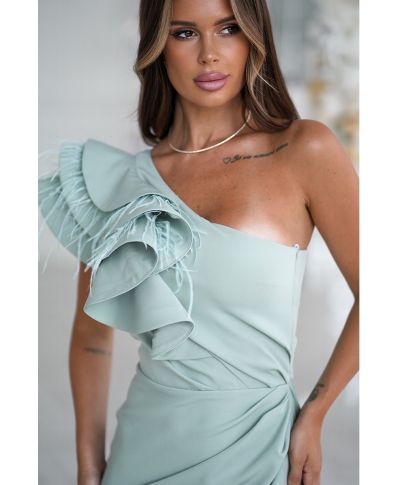 Abito elegante mono spalla color salvia - Fiora