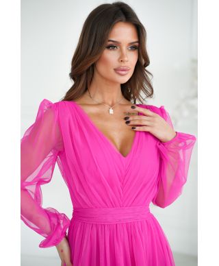 Abito donna - Con manichetta in tulle – Rosa fluo