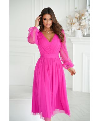Abito donna - Con manichetta in tulle – Rosa fluo