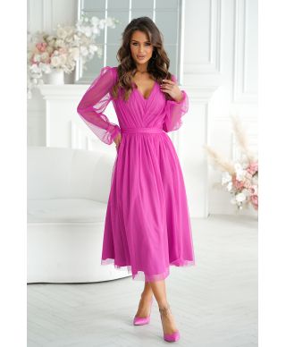 Abito donna - Con manichetta in tulle - Fuxia
