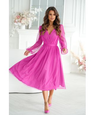 Abito donna - Con manichetta in tulle - Fuxia
