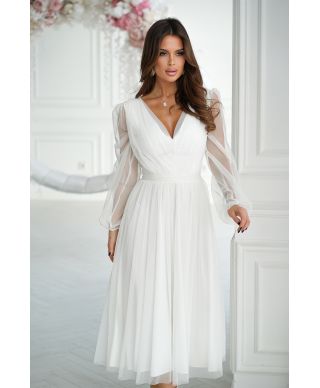 Abito donna - Con manichetta in tulle – Ecrù