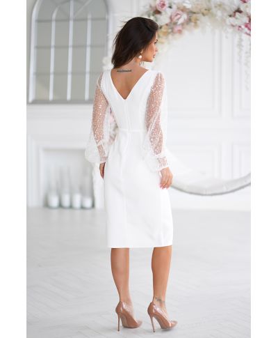 Abito elegante, corto - Maniche trasparenti, decorate con paillettes.– Ecrù