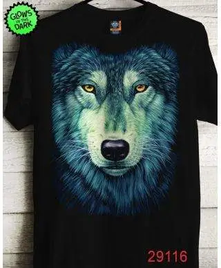 T shirt, glow in the dark, disegno Wolf 1