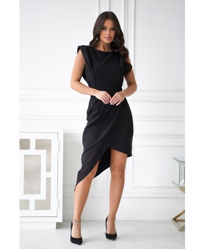 Abito corto, elegante - Colore nero - Asimetrico - Scollo alto
