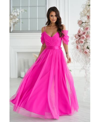 Vestito lungo elegante - In tulle – Fuxia