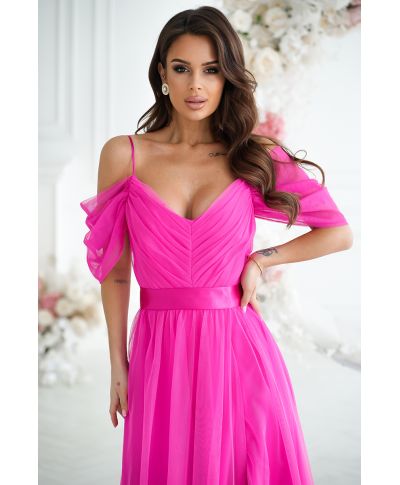 Vestito lungo elegante - In tulle – Fuxia