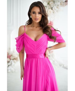 Vestito lungo elegante - In tulle – Fuxia