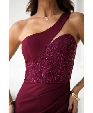 Vestito lungo elegante a sirena, bordeaux - Julia