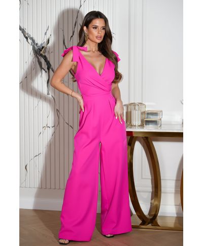 Tuta elegante in tessuto leggero – Pantaloni palazzo - Rosa fluo