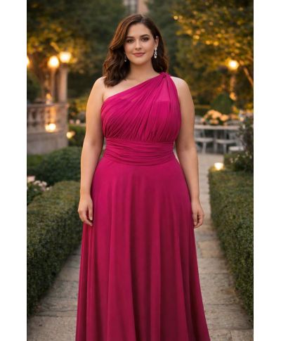 Abito da cerimonia monospalla, tg curvy - Chantal - Abiti taglie comode - Gogolfun.it