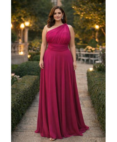 Abito da cerimonia monospalla, tg curvy - Chantal - Abiti taglie comode - Gogolfun.it