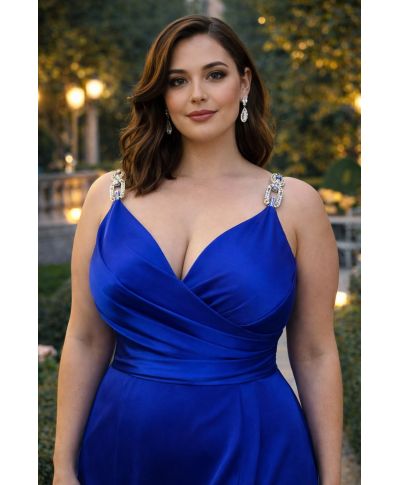 Abito da cerimonia blu cobalto, tg curvy - Zosia - Abiti da cerimonia taglie comode - Gogolfun.it