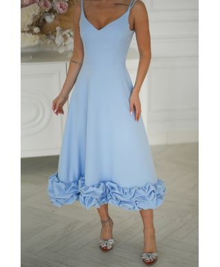 Abito elegante midi azzurro con Balza Floreale 3D – Tessa