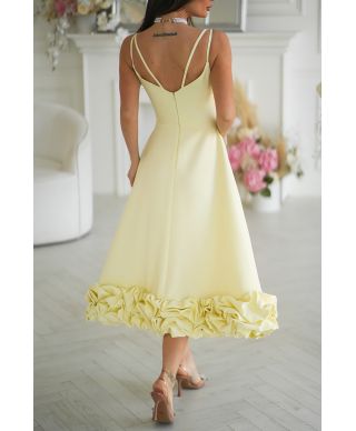 Vestito midi giallo - Spalline Sottili e balza floreale – Tessa