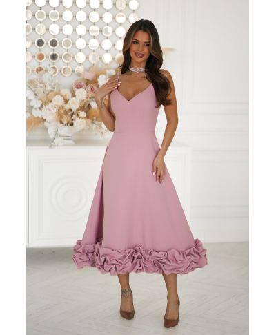 Vestito da cerimonia rosa cipria midi con gonna ampia – Tessa