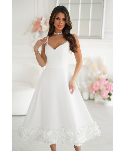 Vestito da cerimonia bianco midi con gonna ampia – Tessa