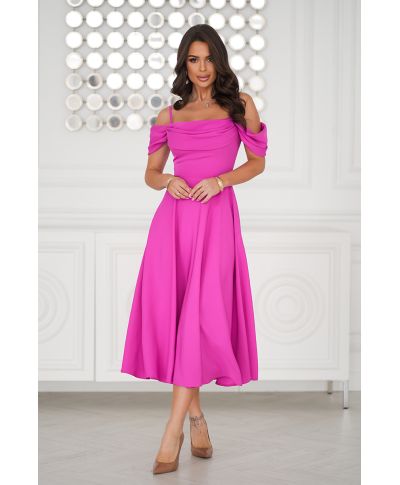 Abito midi elegante in Raso - Scollo Morbido e Spalline scorrevoli