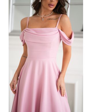 Abito midi elegante - Scollo Morbido - Manichette cadenti - Rosa sporco