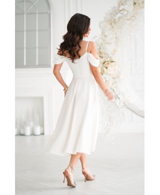 Abito midi elegante - Scollo Morbido - Manichette cadenti - Écru