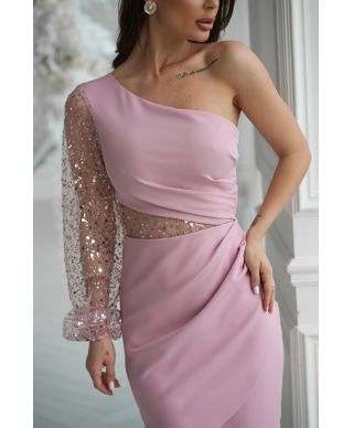 Vestito corto, tubino - colore rosa sporco - Mono spalla