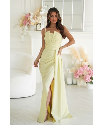 Vestito da Cerimonia - Giallo chiaro - Drappeggio in Vita – Oriana