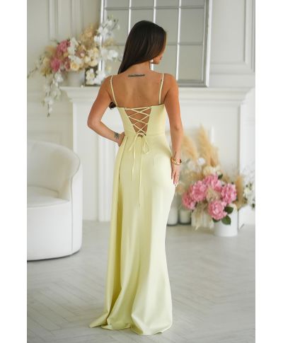 Vestito da Cerimonia - Giallo chiaro - Drappeggio in Vita – Oriana