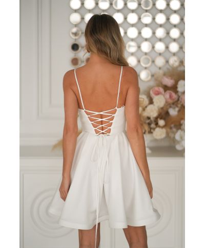 Vestito corto, ecru - Schiena corsetto - Ideale per Cerimonia e Party - Sofia