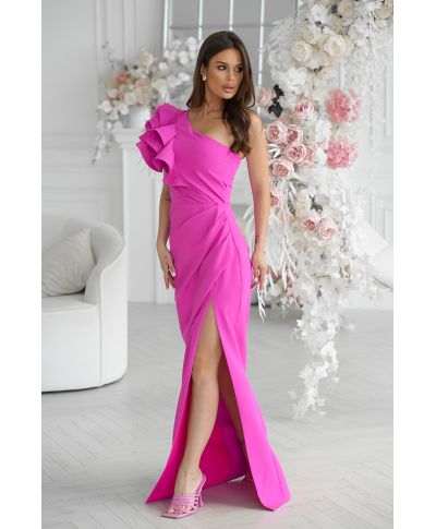 Abito elegante, lungo – Mono spalla - Colore fuxia