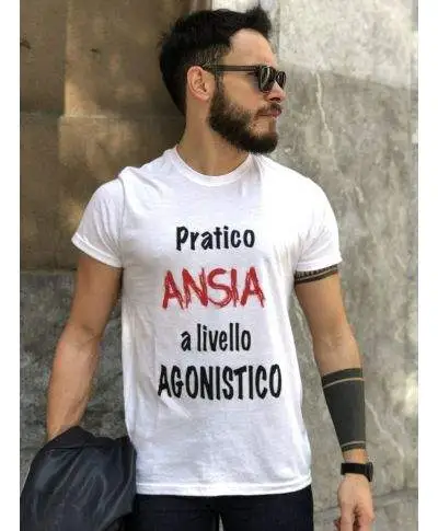 T shirt uomo - Maglietta Ansia - T shirt girocollo con scritta