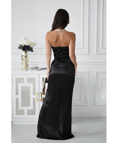 Abito lungo in satin lucido, colore nero elegante e intenso - Rose