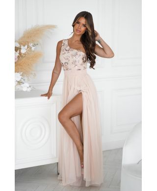 Abito da cerimonia monospalla color champagne - Olivia