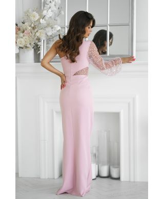 Vestito lungo elegante - colore rosa sporco - Mono spalla