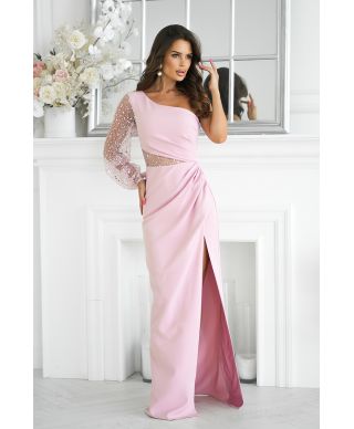 Vestito lungo elegante - colore rosa sporco - Mono spalla